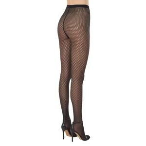 NWT WOLFORD Black/Silver Night Sparkle Tights Fishnet Size Large Shimmer